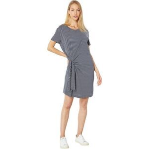 Vince Classic Short Sleeve Stripe Side Tie T-Shirt Mini Dress Blue White Small